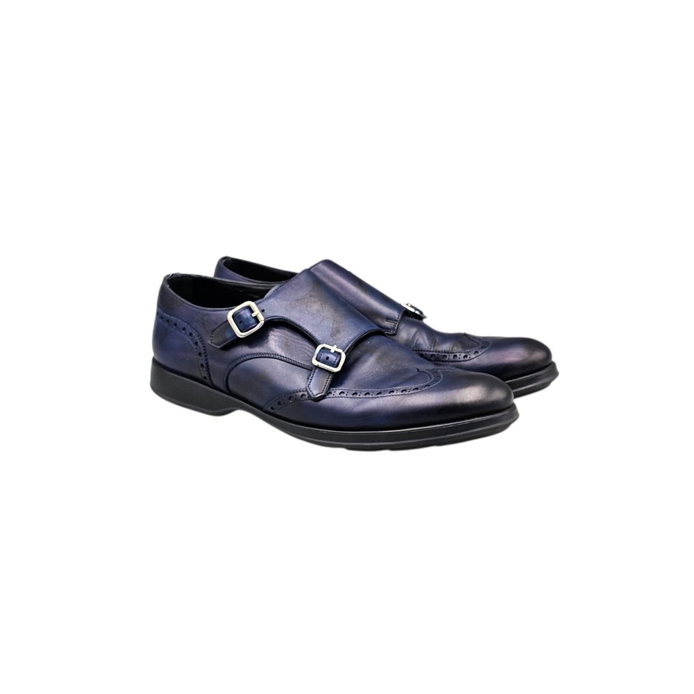 Fratelli Borgioli Men's Size 44 / 10 VGC Black And Blue Leather Monk Strap Shoes - Picture 1 of 8
